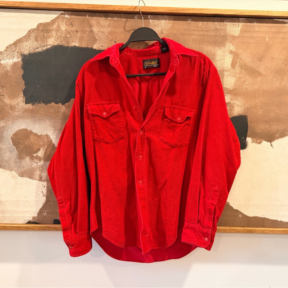 Vintage 70’s 80’s Sears Sportswear Red Corduroy Button-Up Shirt Mens size Medium